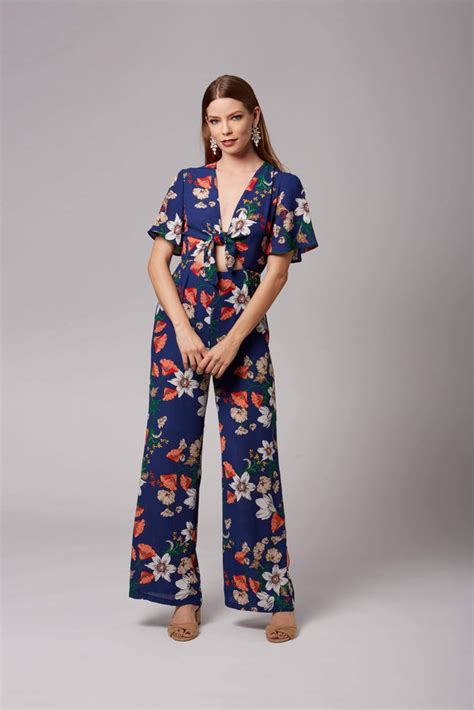 Blue Floral Short Sleeve Jumpsuit Free Shipping Trendy Rompers