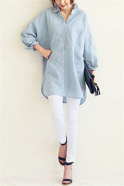 Oversized Linen Shirt The Looselystore Roll Up Sleeves Lace Mini