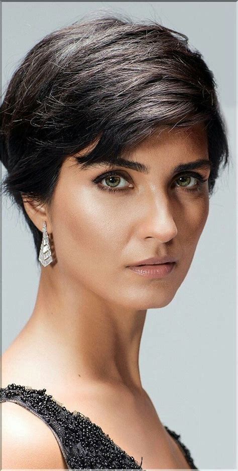 tuba büyüküstün is a beautiful turkish actress pixie haircut earrings makeup beauty pixie