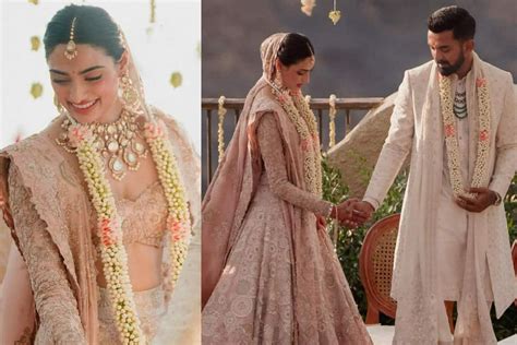 Athiya Shettys Bridal Lehenga Pics Actress Looks Ethereal In Blush Pink