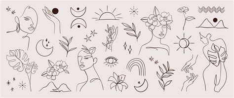 Minimal Hand Drawn Line Art Vector Set Aesthetic Line Art Design With