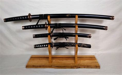 Rustic Katana Wakizashi Tanto Samurai Sword Display 4 Tier Hickory