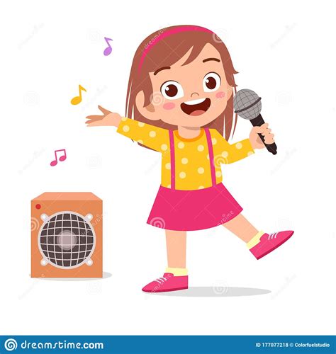 Happy Cute Little Kid Girl Sing A Song Stock Vector Illustration Of