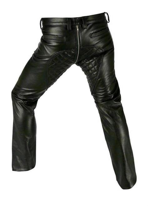 mens leather pants black quilted pant double zipper puller design bluf breeches ebay