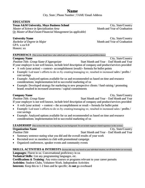 Once you choose your favorite. Mays Masters Resume Format - Career Management Center ...