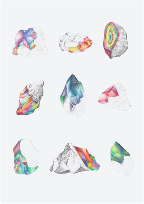Illustrated Gems Crystals Postcard Greeting Card Color Pencil
