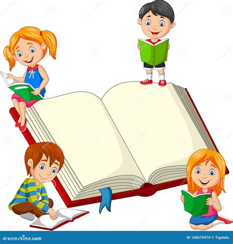 Grupo De Niños Leyendo Un Libro Ilustración Del Vector Ilustración De