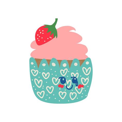 Cute Delicious Cupcake Cartoon Character Adorable Kawaii Dessert With