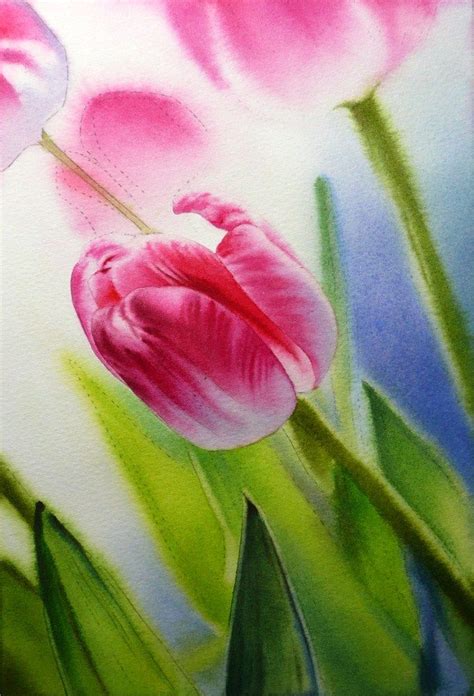 Dancing Tulip Iv Original Fine Art By Arena Shawn Watercolor