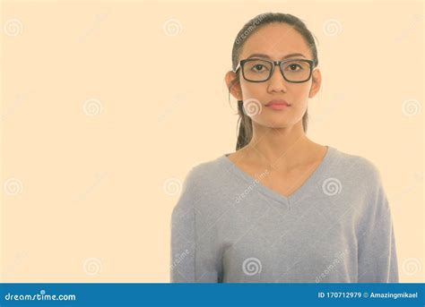 Studio Shot Of Young Asian Woman Wearing Eyeglasses Stock Image Image