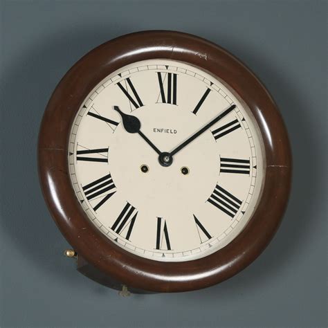 Antique 14 Mahogany Enfield Railway Station School Round Dial Wall