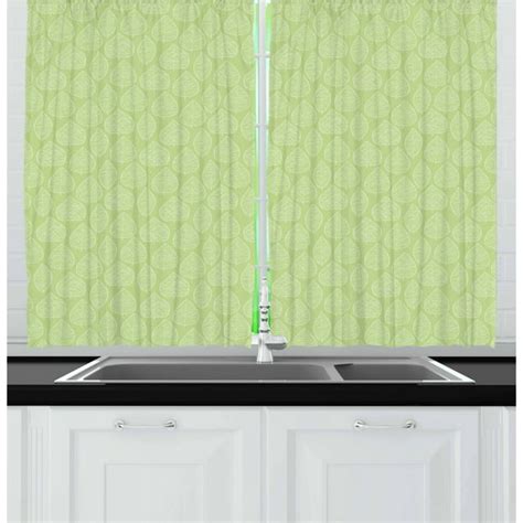 Green And White Curtains 2 Panels Set Stylized Abstract Leafage Modern