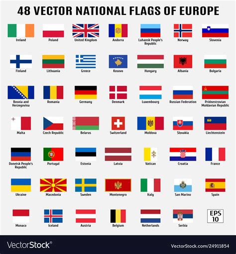 Collection 48 National Flags Europe Royalty Free Vector