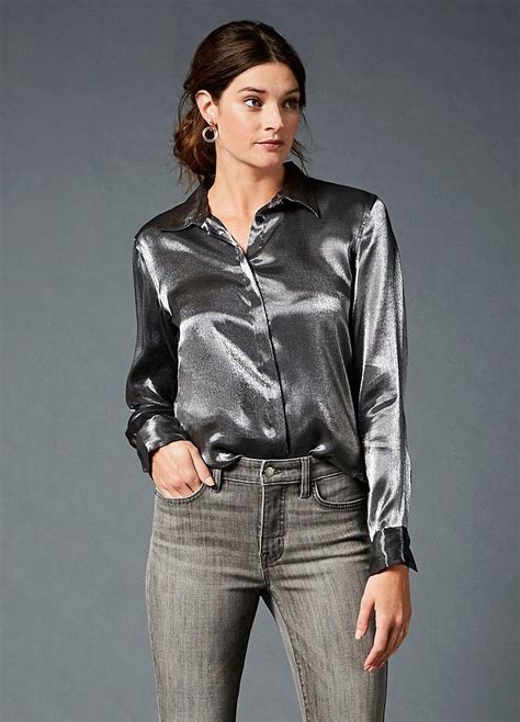 Pin By Greymoon00 On Grey Satin Blouse Beautiful Blouses Fashion