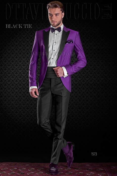 Purple Tuxedo Jacket In Wool Blend With Black Pants Purple Prom Suit
