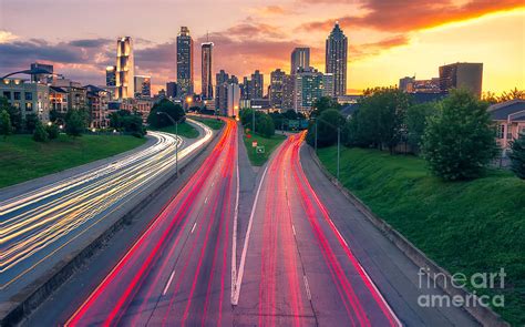Downtown Atlanta Skyline Light Trails At Sunset Photograph By Lavin