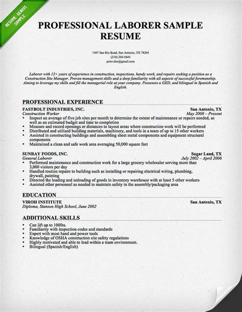 construction worker resume  writing guide
