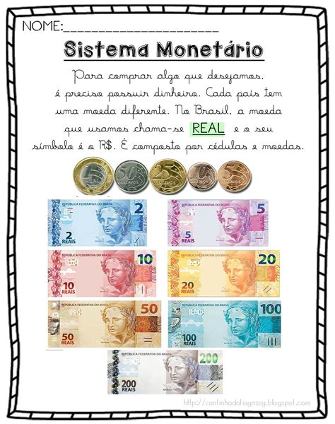 Sistema MonetÁrio Brasileiro Atividade Para Imprimir Atualizado Com A