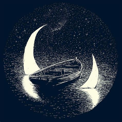 A Boat Floating On Top Of A Body Of Water Under A Moon Filled Sky With