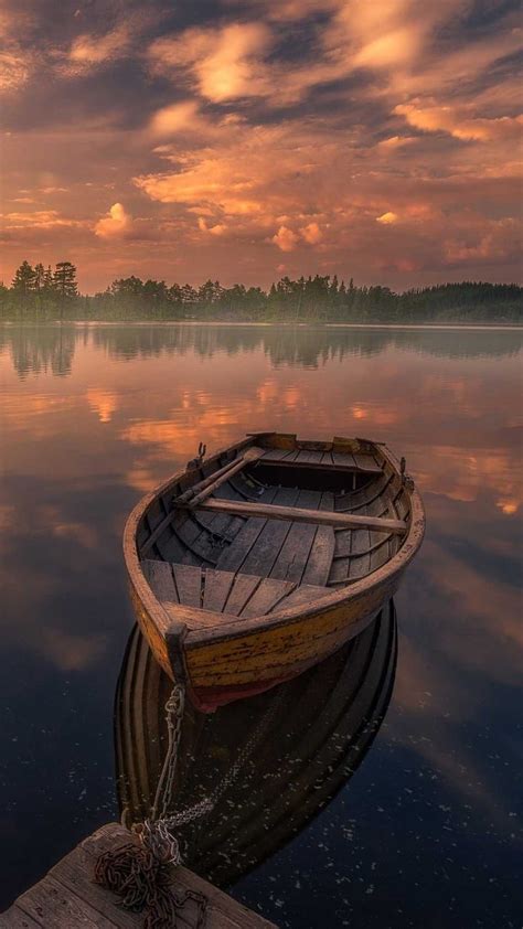 Boat In Silent Lake Nature Sunset Silent Sunset Hd Phone Wallpaper