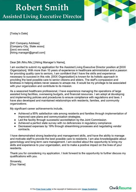 Assisted Living Executive Director Cover Letter Examples Qwikresume