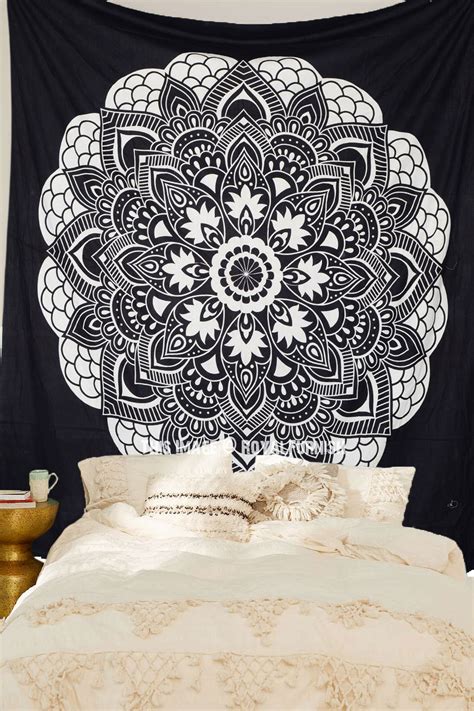black white oregano mandala bohemian tapestry room decor