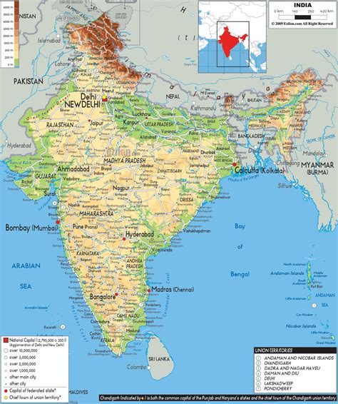 Physical Map Of India Ezilon Maps