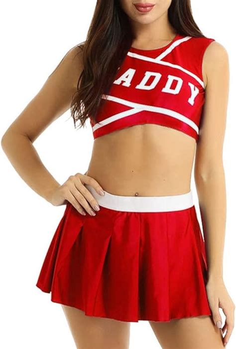 Acsuss Womens Daddys Girl Costume Cheer Leader Uniform Dress Cheerleading Role Play Outfit Set