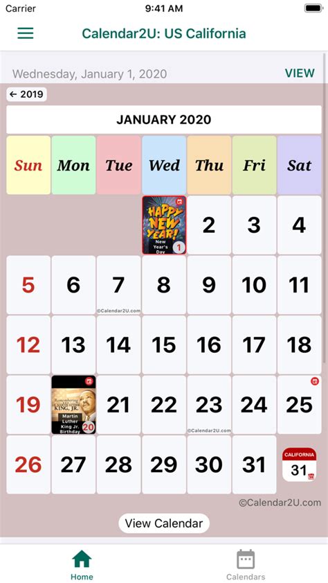 California Calendar 2020 2021 App For Iphone Free Download California