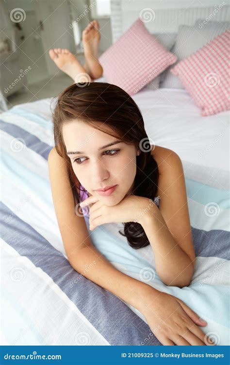 Teenage Girl Lying On Bed Stock Image Image Of Teen