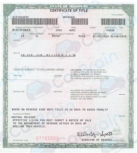Editable Certificate Ownership Printable Blank Car Title Template Get