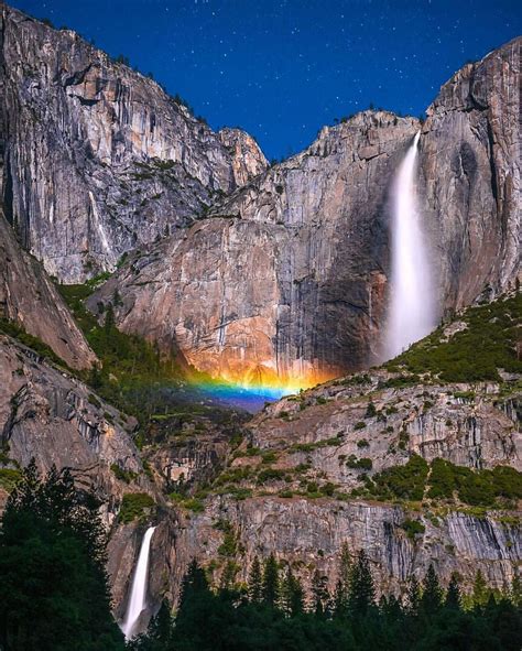 Moonbow Lunar Rainbow Or White Rainbow At Night In Yosemite National