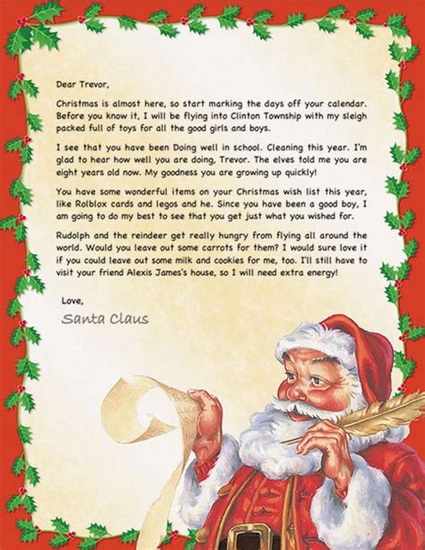 Old Fashion Letter Response From Santa Printables Personalized