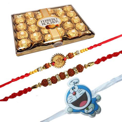 SFU E Com Set Of 3 Rakhi With 24 Pieces Ferrero Rocher Ferrero Rocher
