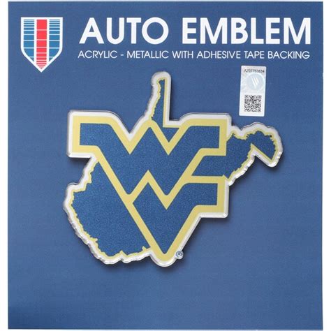 West Virginia Mountaineers State Shape Acrylic Metallic Auto Emblem