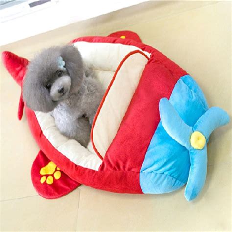 Funny Cartoon Airplane Dog Cat Pet Bed House Kennel Fleece Luxury Small