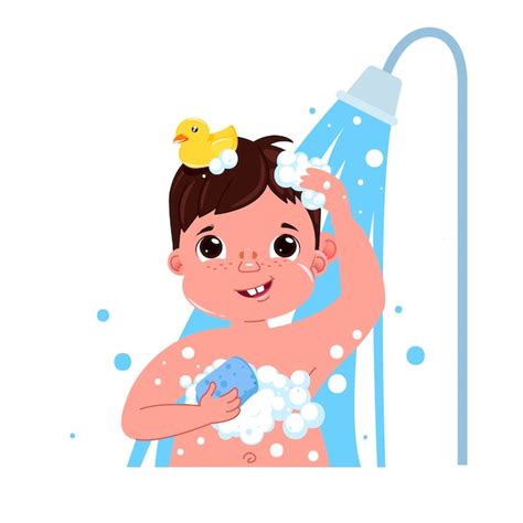 Personagem De Menina Pequena Criança Tomar Um Banho Rotina Diária