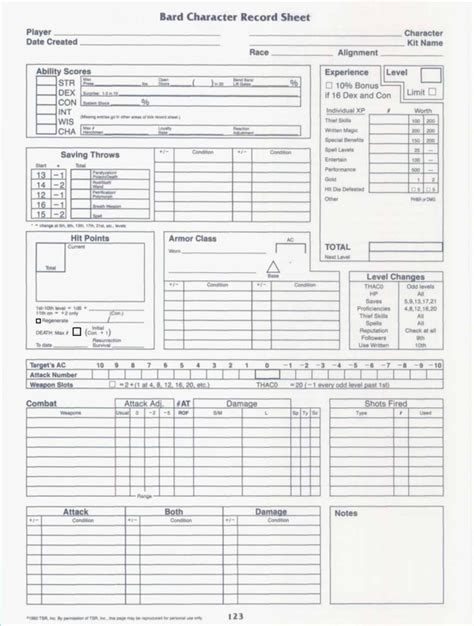 2nd Edition D And D Character Sheet