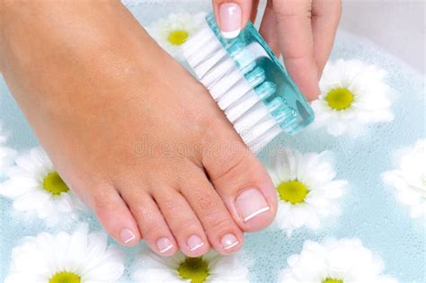 Female Washes And Cleans The Toenails Stock Image Image Of Applying