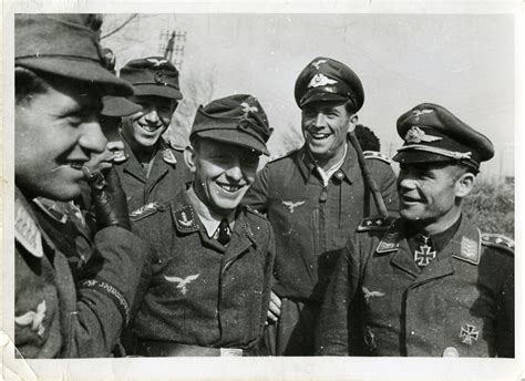 Group Of Smiling Luftwaffe Pilots France April 1944 The Digital