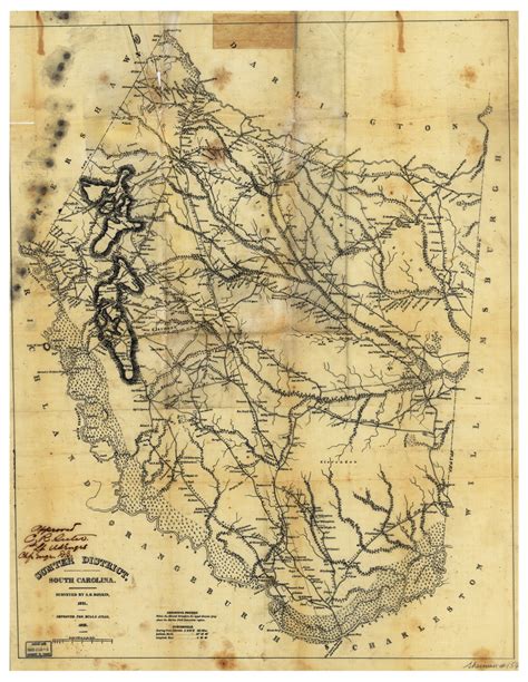 Sumter District 1825 South Carolina Old Map Reprint Mills Atlas Lc