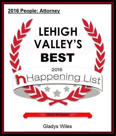 Gladys Wiles Awarded Lehigh Valley Happening Attorney Of The Year