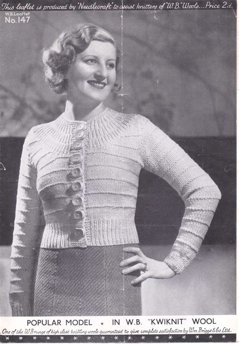 the vintage pattern files 1930 s knitting ladies yoked cardigan