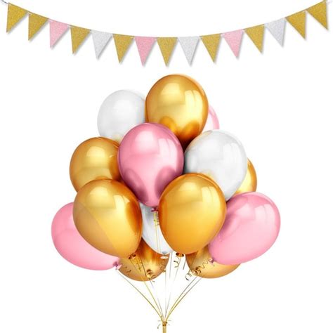 Gold Pink And White Party Balloons 24 Birthday Balloons Etsy
