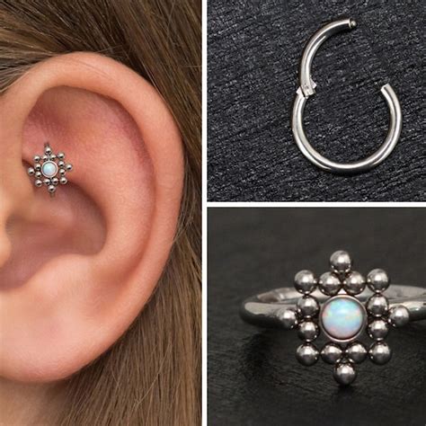 Forward Helix Earring Titanium Opal Tragus Earring G G Etsy