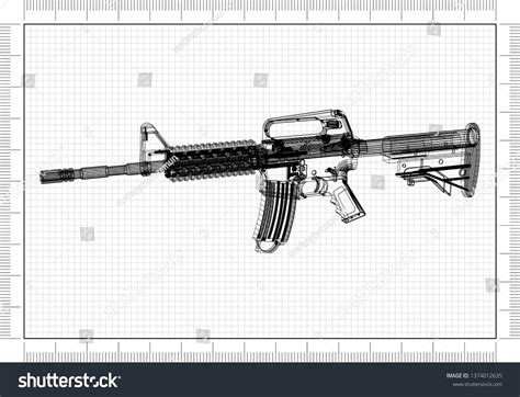 Rifle Architect Blueprint 3d Rendering Stock Illustration 1374012635