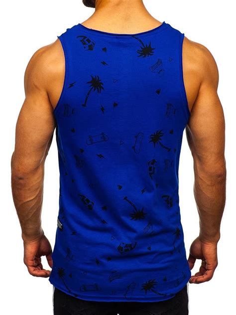 Camiseta De Tirantes Con Estampado Para Hombre Azul Medio Bolf 1144