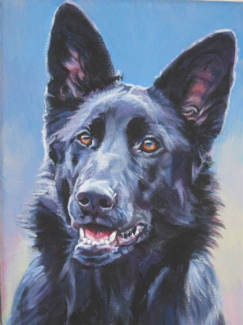 Black German Shepherd Dog Art Portrait Print Of Lashepard Etsy