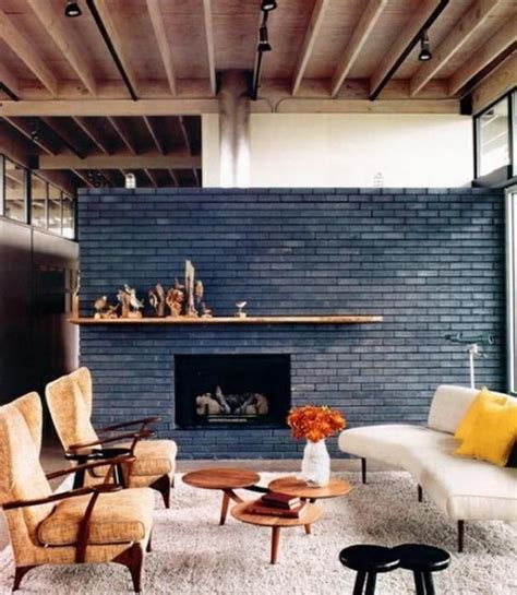 Painted Brick Fireplace Wall Modern Rustic Interior