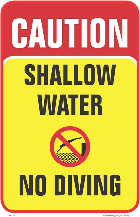 Caution Shallow Water No Diving Safety Pool Business Sign